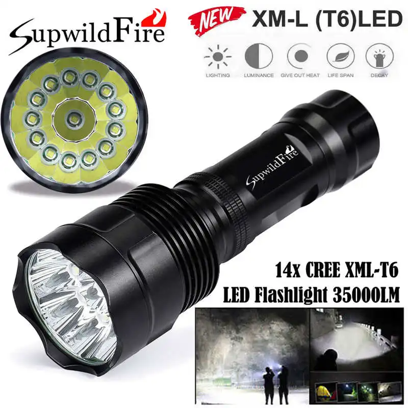 Супер яркий 35000Lm 14x CREE XML T6 светодиодный 5 режимов 18650 флэш светильник фонарь для