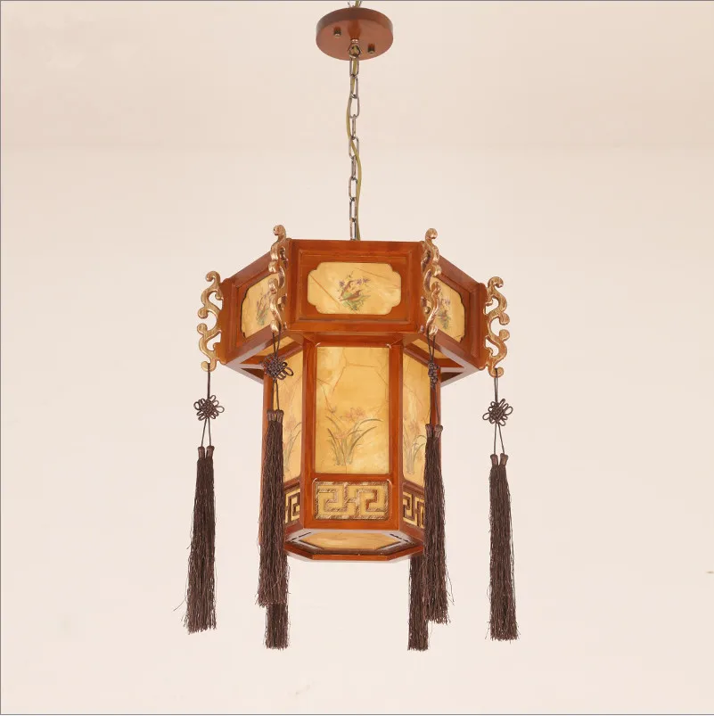 Новый китайский стиль кофе Резное Дерево Искусство подвесные светильники