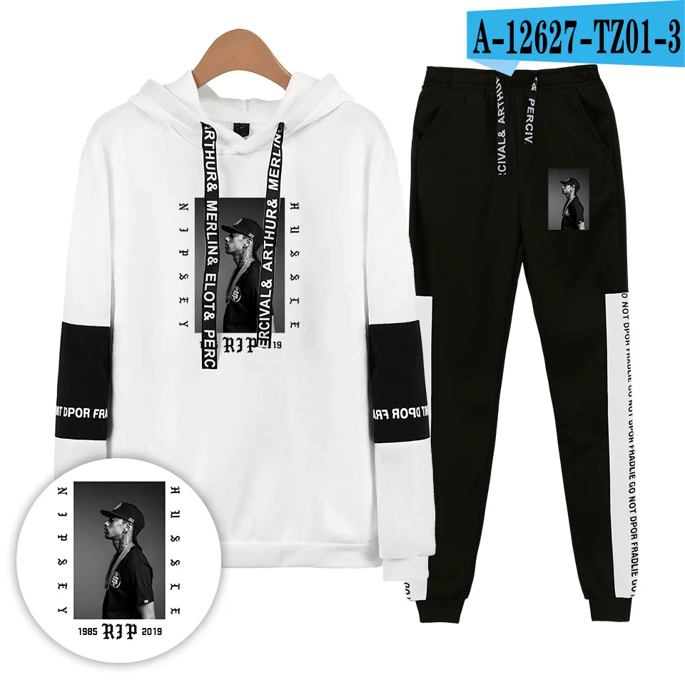 Спортивный костюм Nipsey Hussle для мужчин и женщин, трикотажные комплекты, повседневные толстовки в стиле хип-хоп, Зимние толстовки, комплект из двух предметов, одежда для бега - Цвет: white
