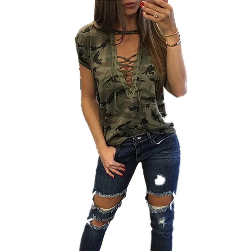 Женская футболка с V образным вырезом и перекрестным поясом|t shirt female|womens v neckt loose |