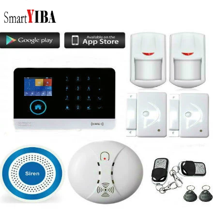 SmartYIBA Беспроводной ЖК SMS домашняя Безопасность GSM сигнализация Система IOS Android приложение управление с беспроводной PIR движения датчик двери сигнализации комплект - Цвет: YB10369