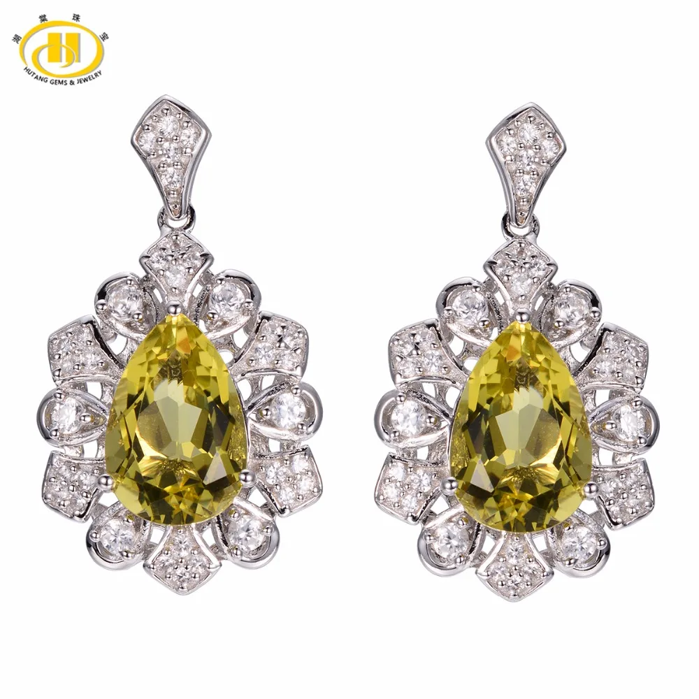 Hutang 6.02 ct Природных Драгоценных Камней Лимонным Кварц Solid Стерлингового Серебра 925