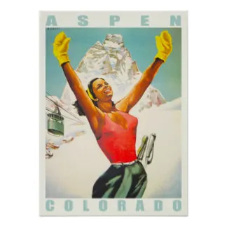 Катание на лыжах печать Aspen Trip старинный ретро-постер из путешествия холст