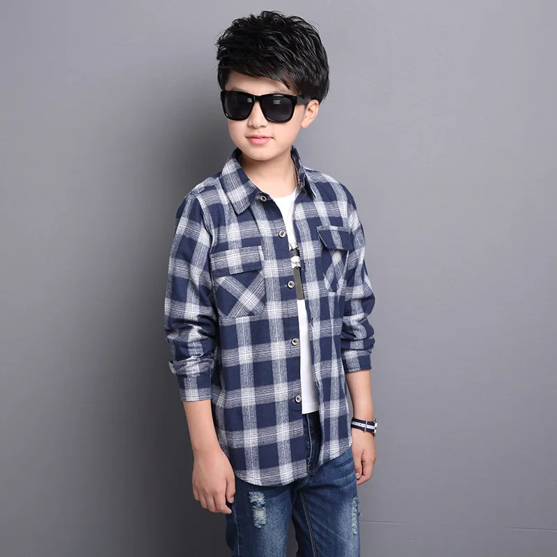 Детские рубашки для мальчиков клетчатые топы с длинными рукавами Осенняя