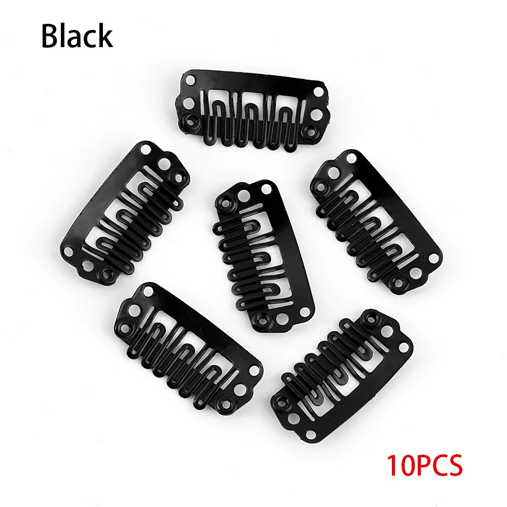 10pcs black 1/10/20 ПК Заколки для волос оснастки металлический зажим с силиконовый чехол-бампер с зажим парикмахерские металлический штырь наращивание волос UShape гребень инструмент - Цвет: 10pcs black