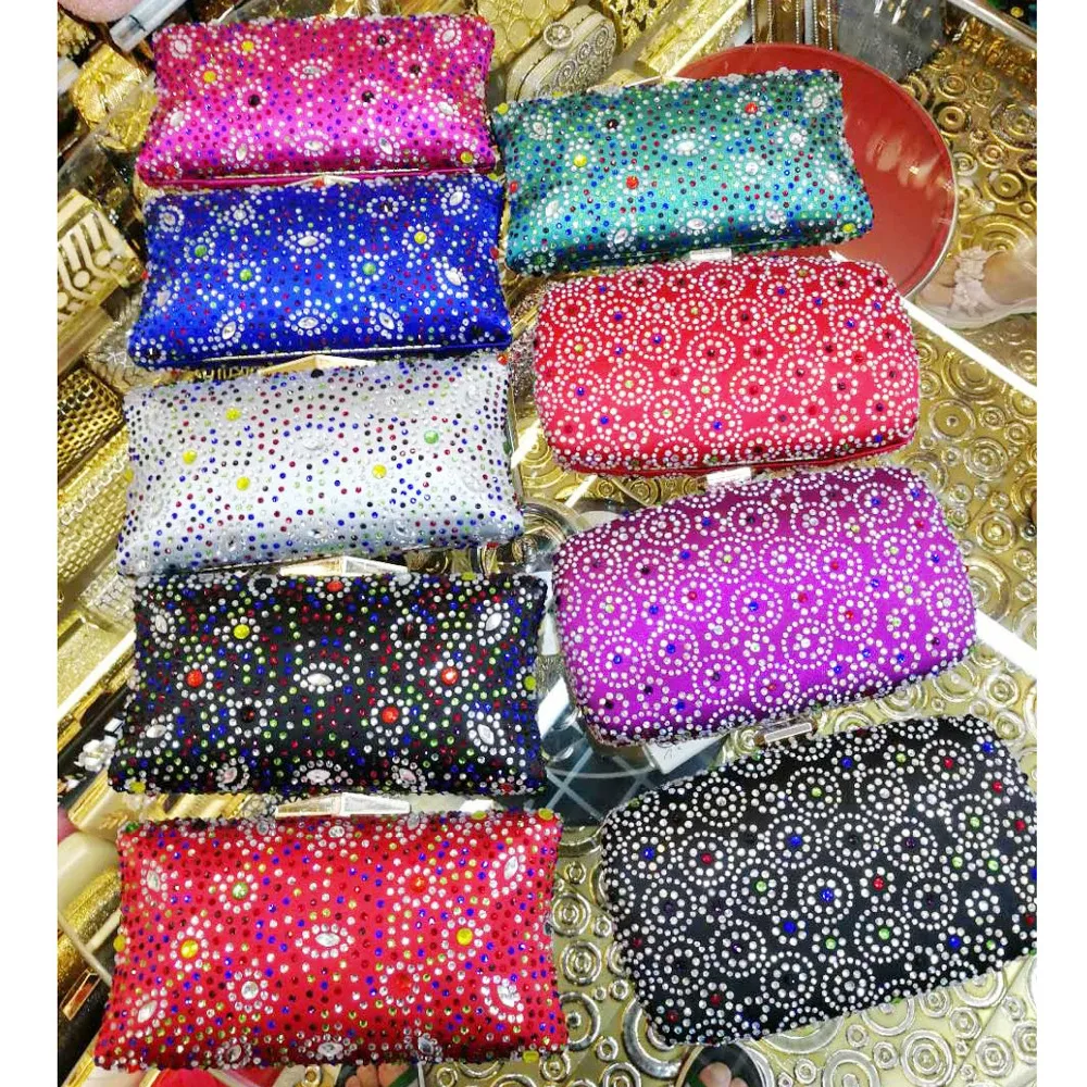 Зеленая Хрустальная вечерняя сумочка яркая со стразами для банкета плоская