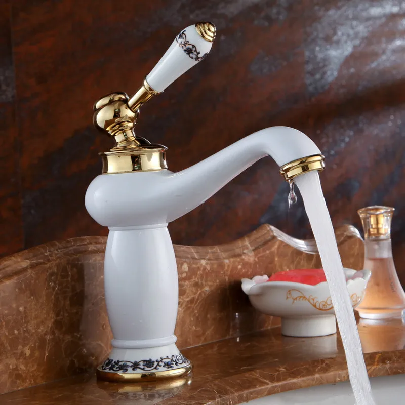 Опт и розница ванной бассейна кран белый живопись запеченный золотой отделкой