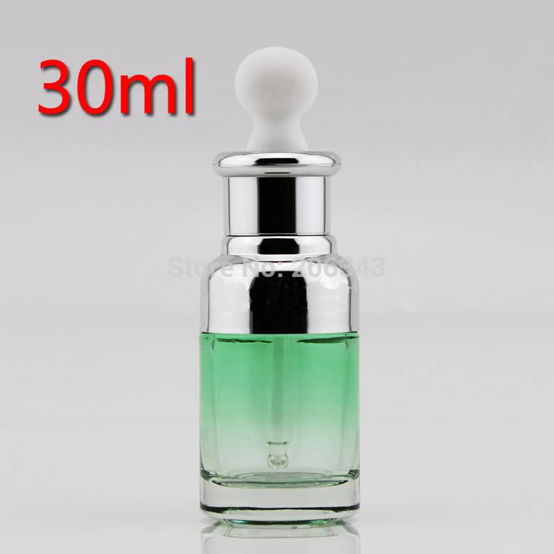 Новое поступление 30 мл зеленая стеклянная бутылка капельница с серебряным
