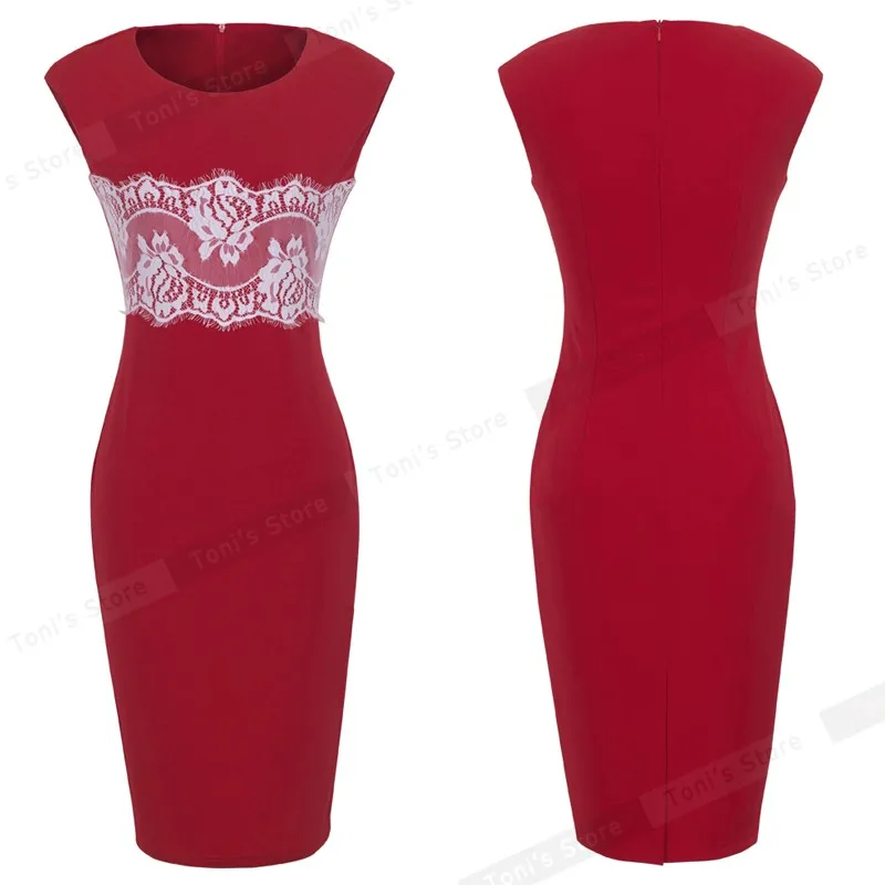 

Nice-Forever Summer Women Elegant Lace Dresses Formal Party Bodycon Slim Fitted Dress U767