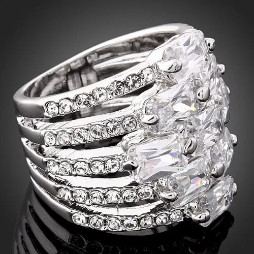 Классические циркониевые кольца с белым золотом CHRAN ювелирные изделия