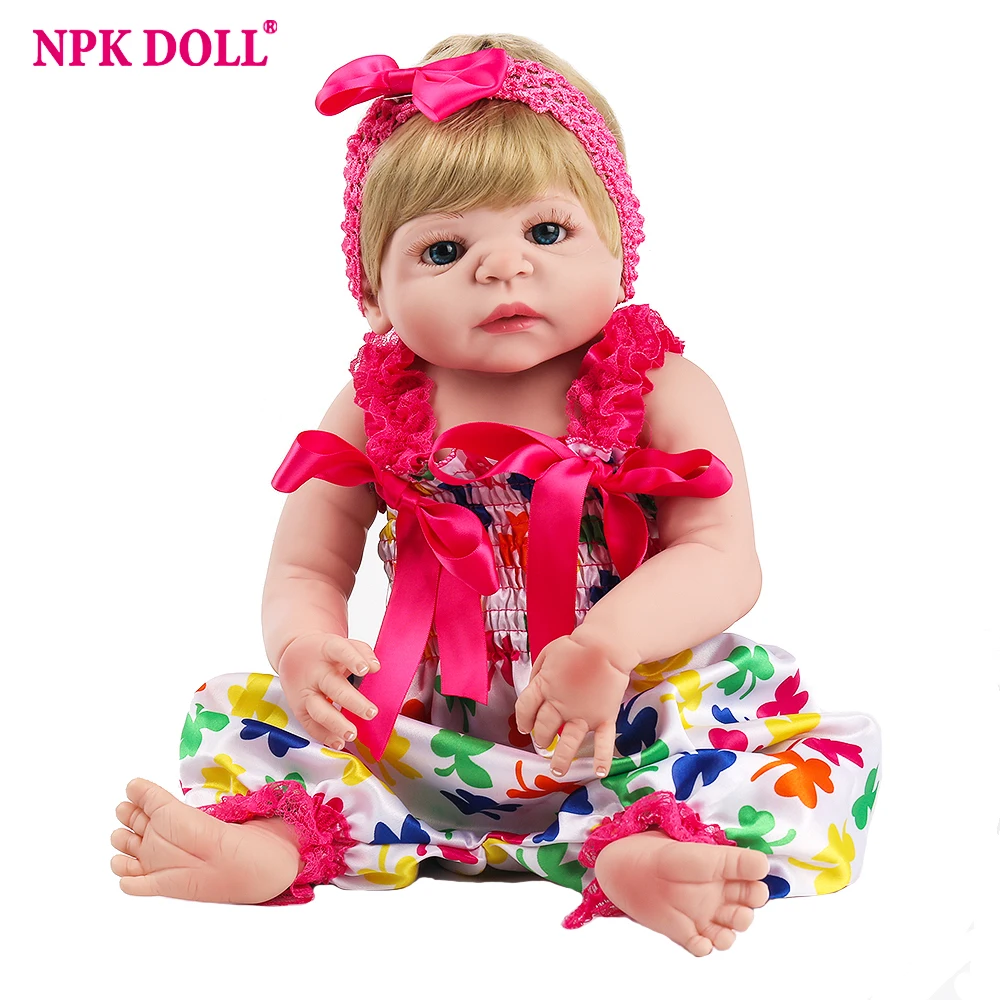 NPKDOLL Reborn Baby Doll полностью виниловый красный комбинезон парики из светлых волос 22