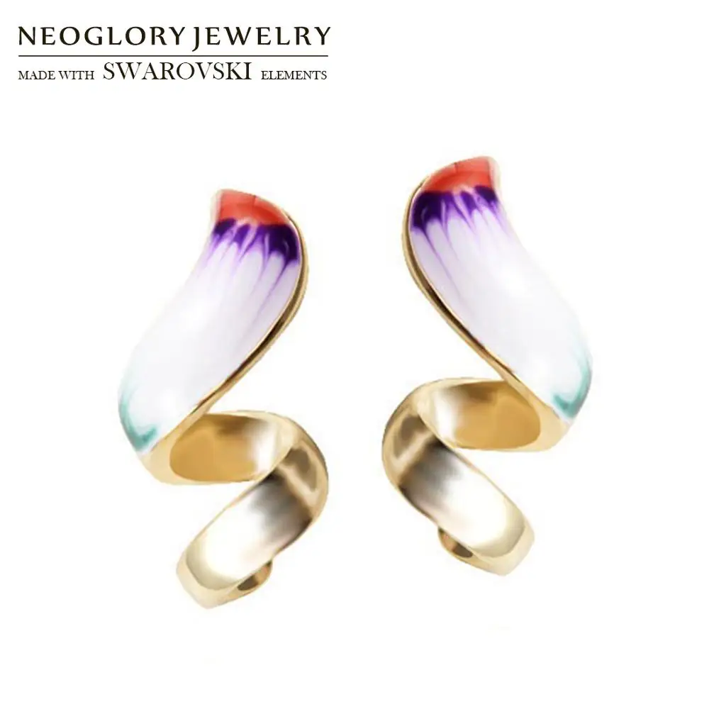 Neoglory эмалированные этнические красочные геометрические очаровательные массивные серьги для леди распродажа трендовые индийские дизайнерские ювелирные изделия винтажный подарок - Окраска металла: White Purple