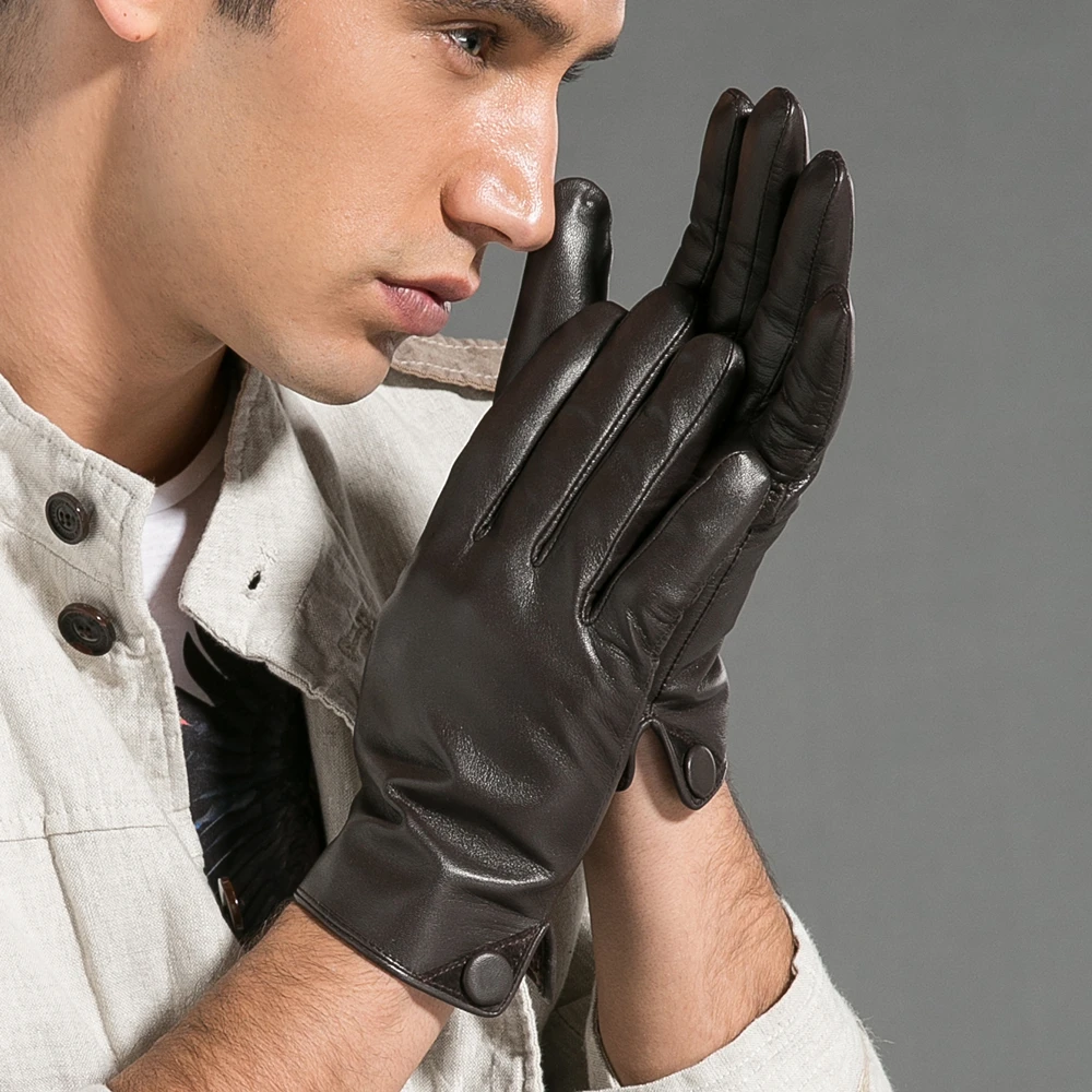 Мужские классические перчатки Magelier черные из натуральной козьей кожи на
