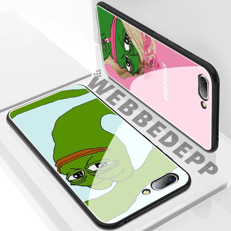 WEBBEDEPP Sad Boy Frog Meme Tempered Glass Case for Huawei Mate 20 P20 P10 P Smart 2019 2018 &amp Honor 10 9 8X 7A Lite Pro |