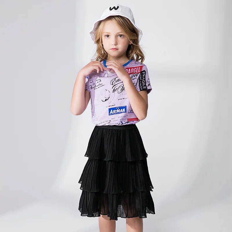 Комплекты одежды для девочек лето 2019 топ принцессы с буквенным принтом + нарядное