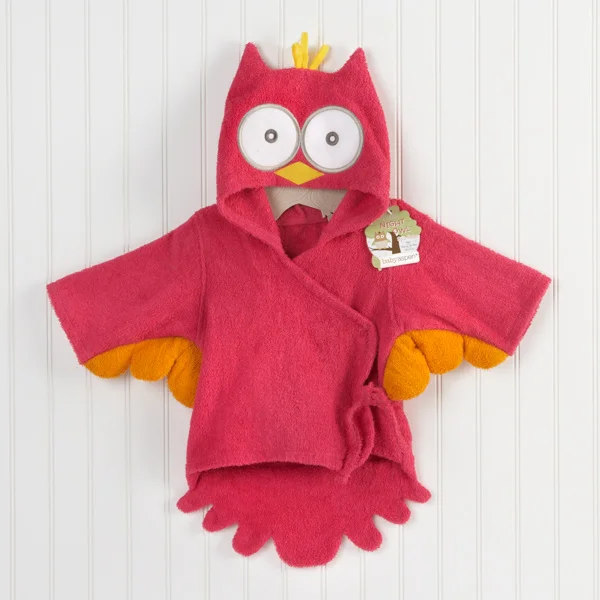 Red Owl Детский банный халат синего цвета с изображением акулы, кролика, бегемота, пляжное полотенце с капюшоном для малышей, пончо для детей 2-3 лет, размер M - Цвет: Red Owl