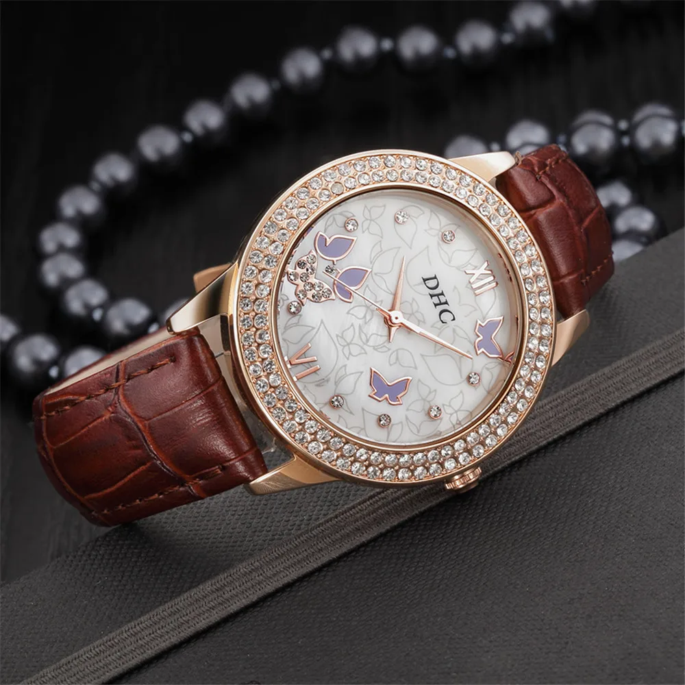 DHC марка женщины часы роскоши Алмаза баян водонепроницаемый Леди кварцевые