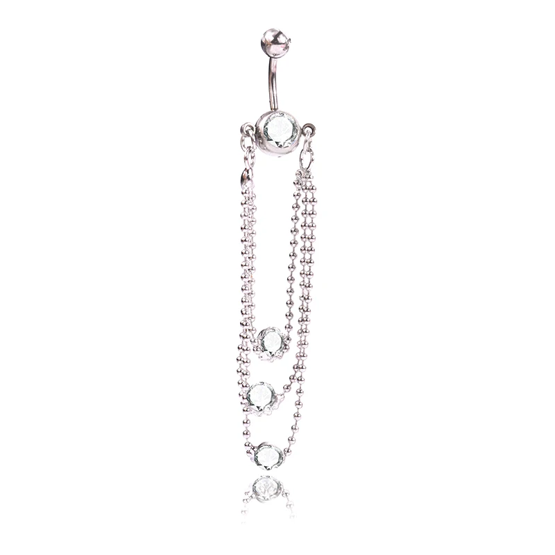 Кольцо для пупка со стразами инкрустация кисточкой гипоаллергенная цепочка