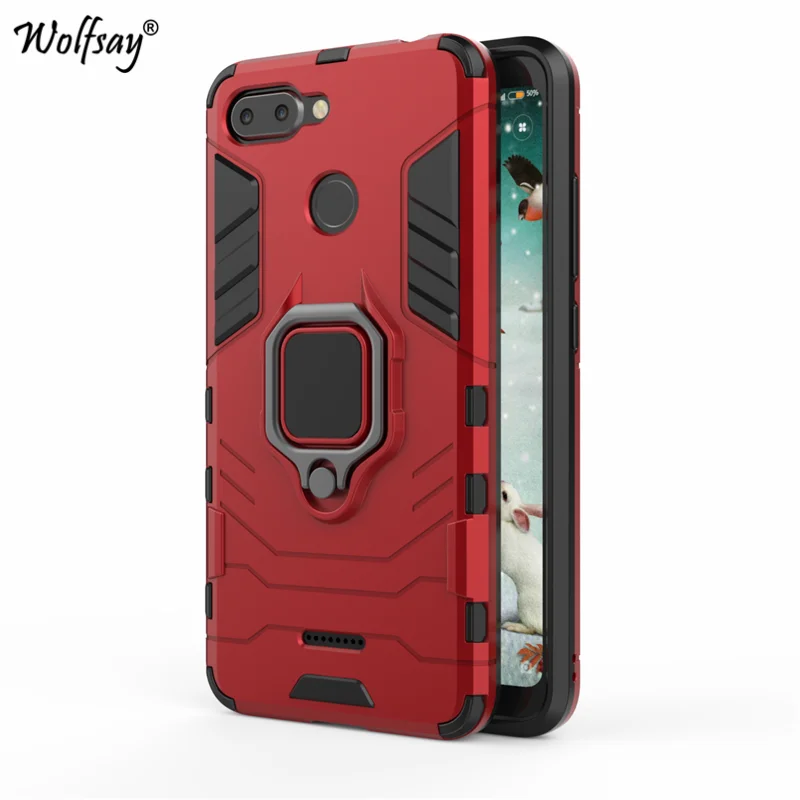 Red Чехол Wolfsay для Xiaomi Redmi 6, металлический чехол с кольцом на палец, Магнитный чехол для Xiaomi Redmi 6, чехол для Xiaomi Redmi 6, Fundas - Цвет: Red
