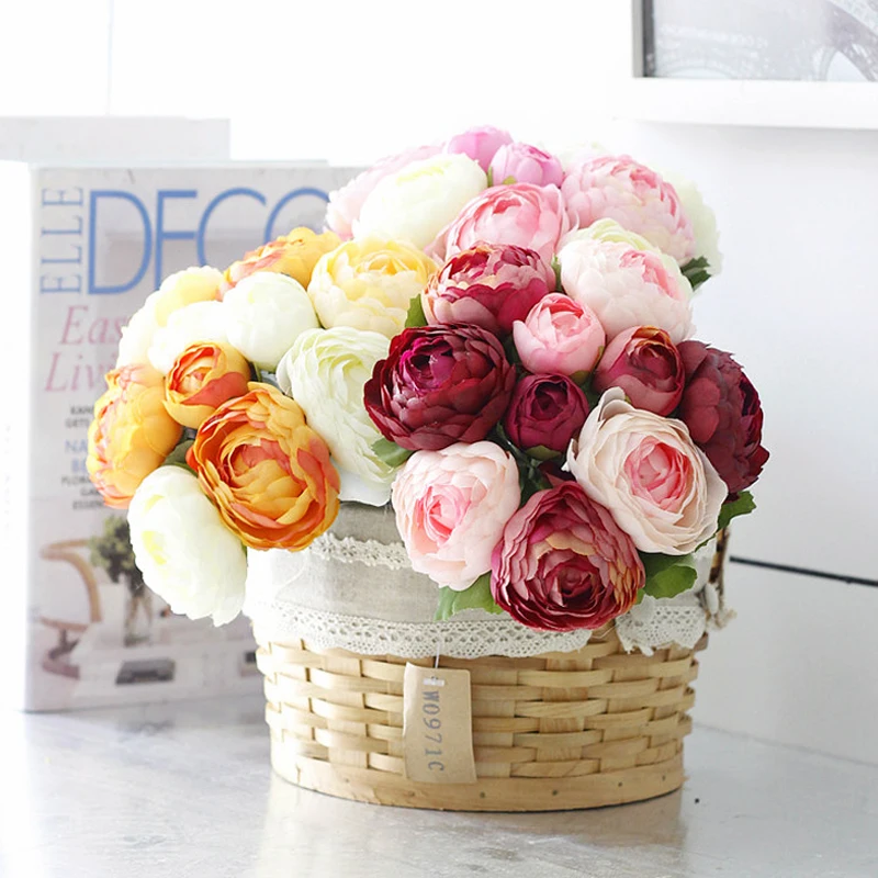 

Artificial Fake Flowers Sweet Bride Holding Bouquet 10 Heads Tea Rose Silk Flowers for Wedding Decoration Casamento WBF0429