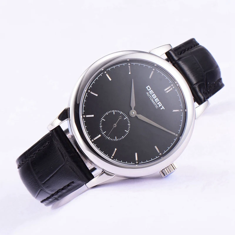 Мужские автоматические часы deber 40 мм с черным циферблатом и @ 6 часов чайки кожаным