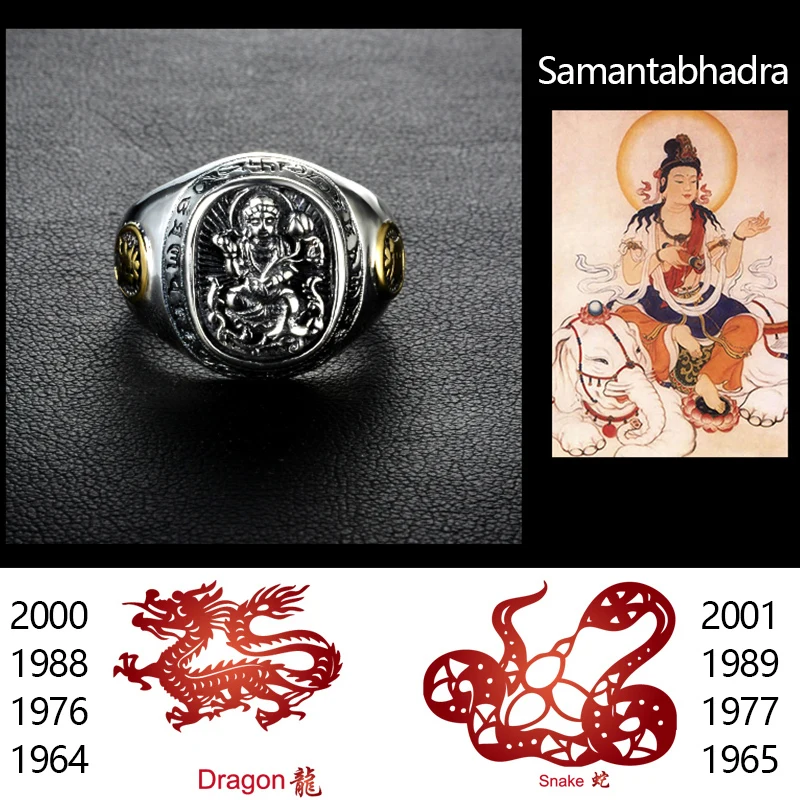 ZABRA Buddha Real 925 Silver Rings For Women Men Chinese Zodiac Patron Saint Vintage Mens Signet Ring Adjustable Biker Jewelry