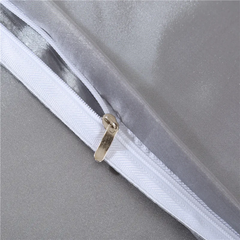 Лидер продаж роскошный серый однотонный сатиновый Шелковый пододеяльник набор