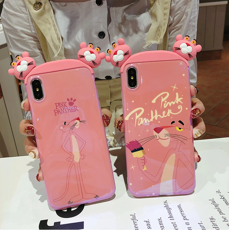 Чехол с 3D синим светом для iphone 11 X XR XS Pro Max Cartoon bear, чехлы для телефонов iphone 8 7 6 6S Plus, чехол Розовая пантера