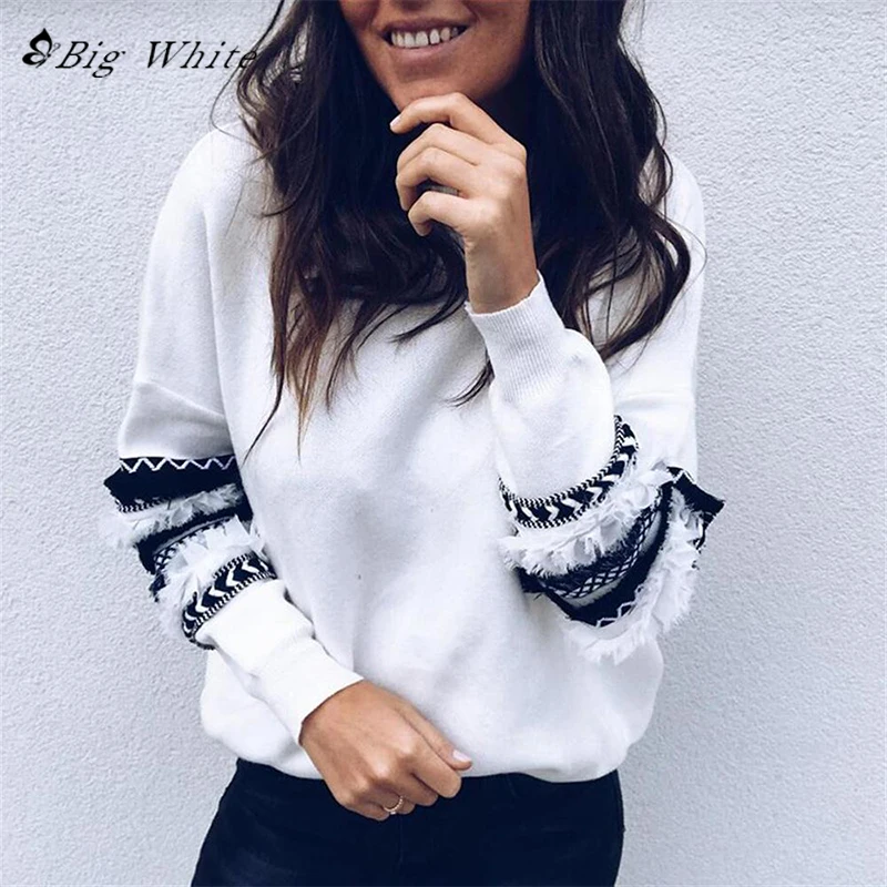 Женские повседневные топы пуловеры осень зима модные с круглым вырезом сшитые