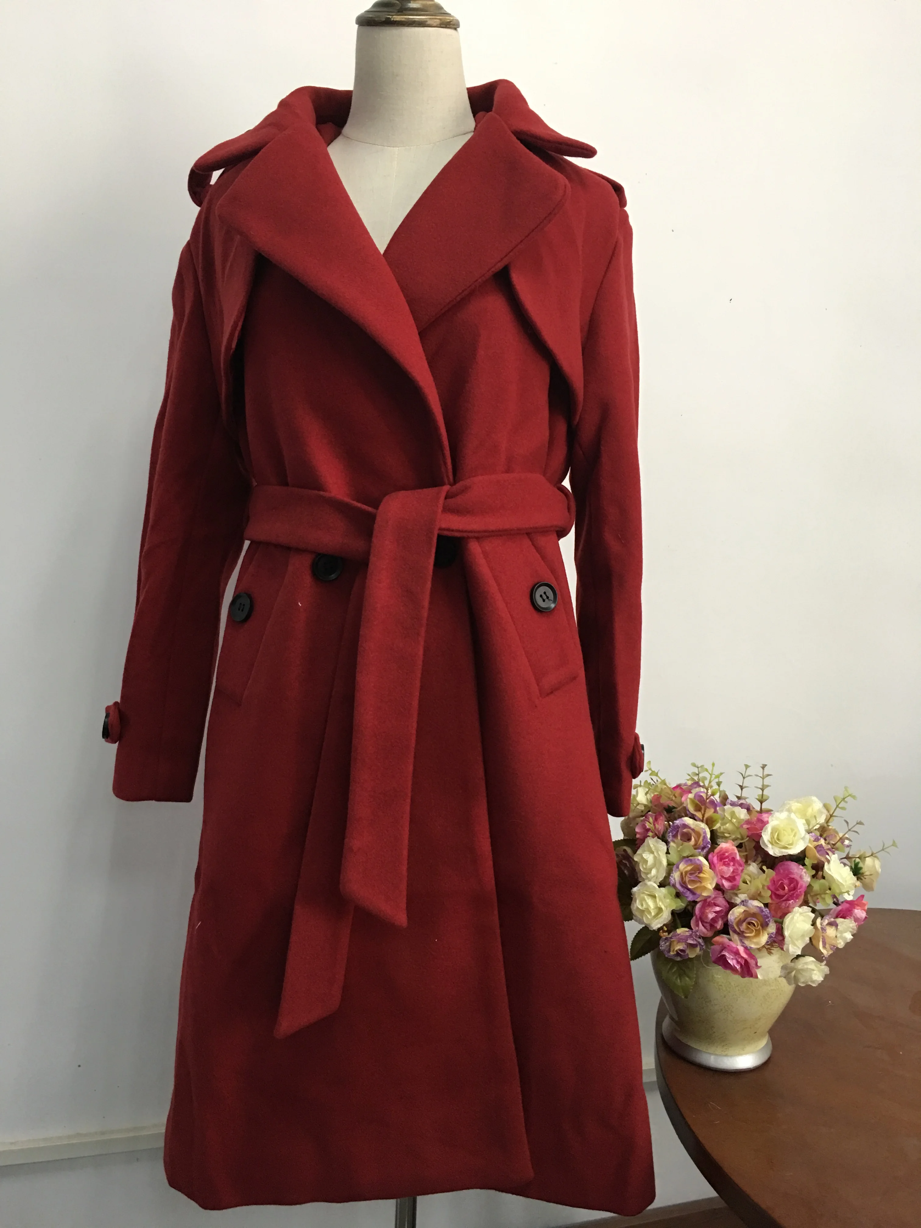 Женское кашемировое пальто RUGOD длинное теплое шерстяное с поясом верхняя одежда