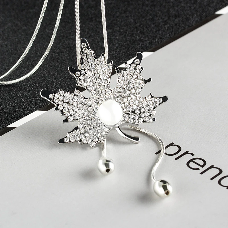 Женское длинное регулируемое ожерелье с подвеской в виде цветка (серебряное