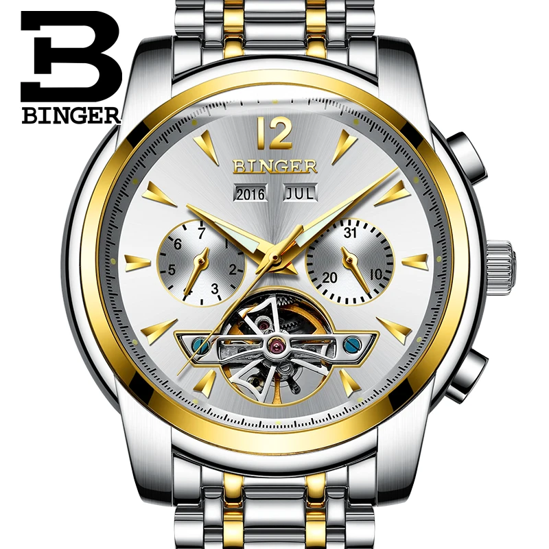 

Switzerland Luxury BINGER men's watch Tourbillon sapphire Multi-functions Waterproof Automatic Mechanical Skeleton Clock B8608M5
