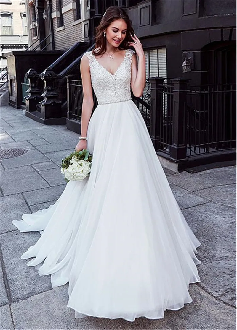 Лори А-силуэт свадебное платье с бисером кружева аппликации vestido de noiva белые цвета слоновой кости на заказ сделано размера плюс
