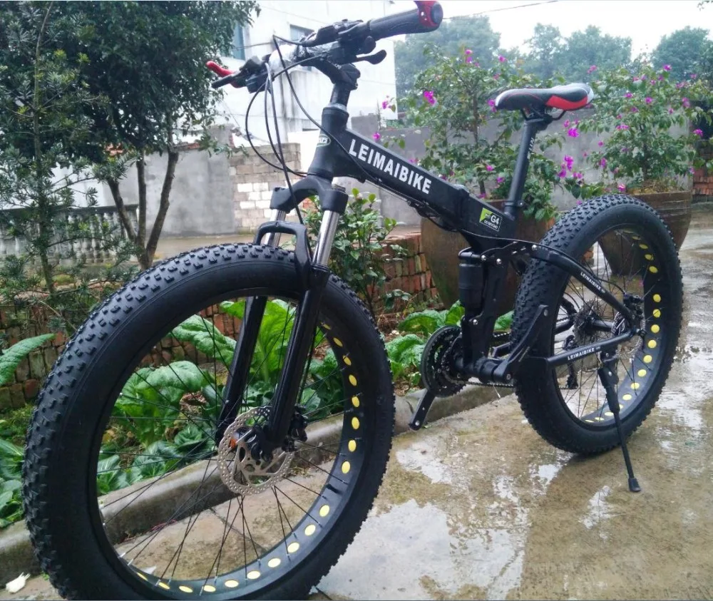 Kalosse Hydraulic brakes Soft-tail Aluminum alloy Folding bike 26*4.0 tires Fat bicycle snow 21/24/27/30 speed | Спорт и развлечения