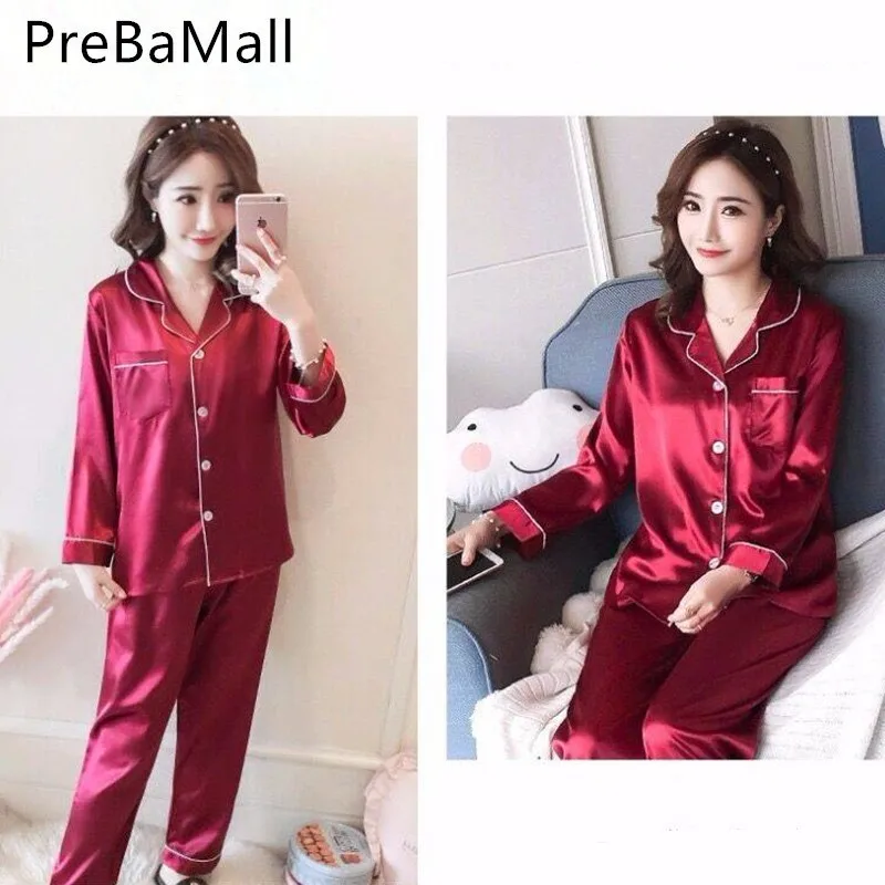 Женские пижамы пижамный комплект пижама с длинными рукавами Pijama шелковые костюм