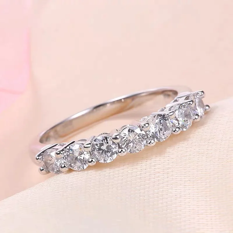 Белый Роскошные Твердые 925 серебро 0.7CT Муассанит ювелирные изделия положительный 7 камней обручальное кольцо - Цвет основного камня: Белый