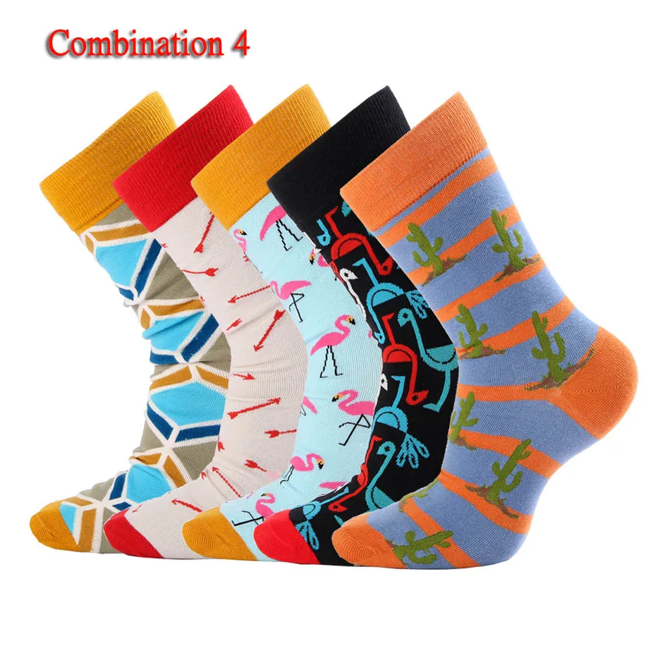 Combination 4 5 пар/партия, Новые повседневные мужские хлопковые носки, модные забавные цветные клетчатые дизайнерские носки, вечерние мужские хлопковые носки - Цвет: Combination 4