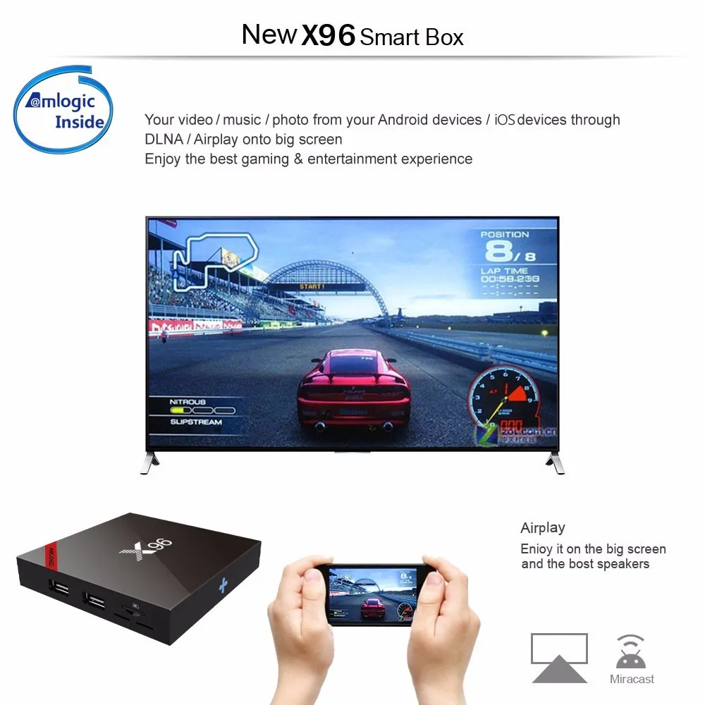 ТВ приставка X96 X96W Android 7 1 Amlogic S905W + 8 Гб 2 16 ГБ Bluetooth поддержка 4 ГГц Wi Fi HD 4K медиаплеер