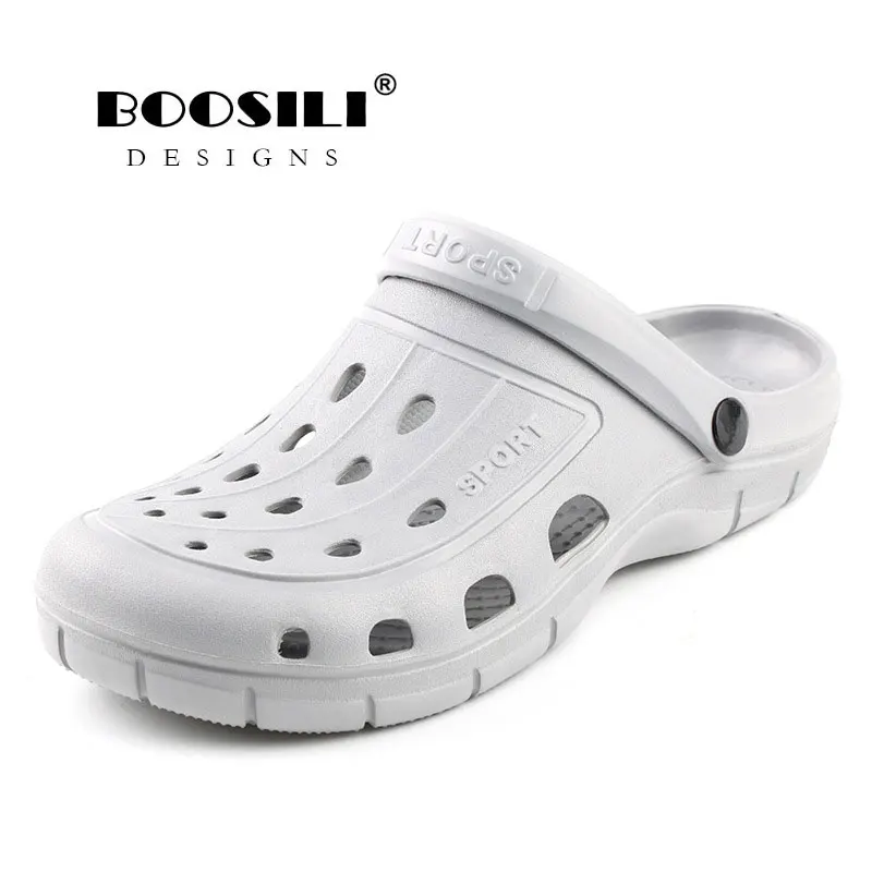 GREY Sandalias Hombre; ограниченная серия; мужские кожаные сандалии; коллекция года; Мужские сабо из ЭВА; шлепанцы; летние легкие дышащие сандалии высокого качества - Цвет: GREY