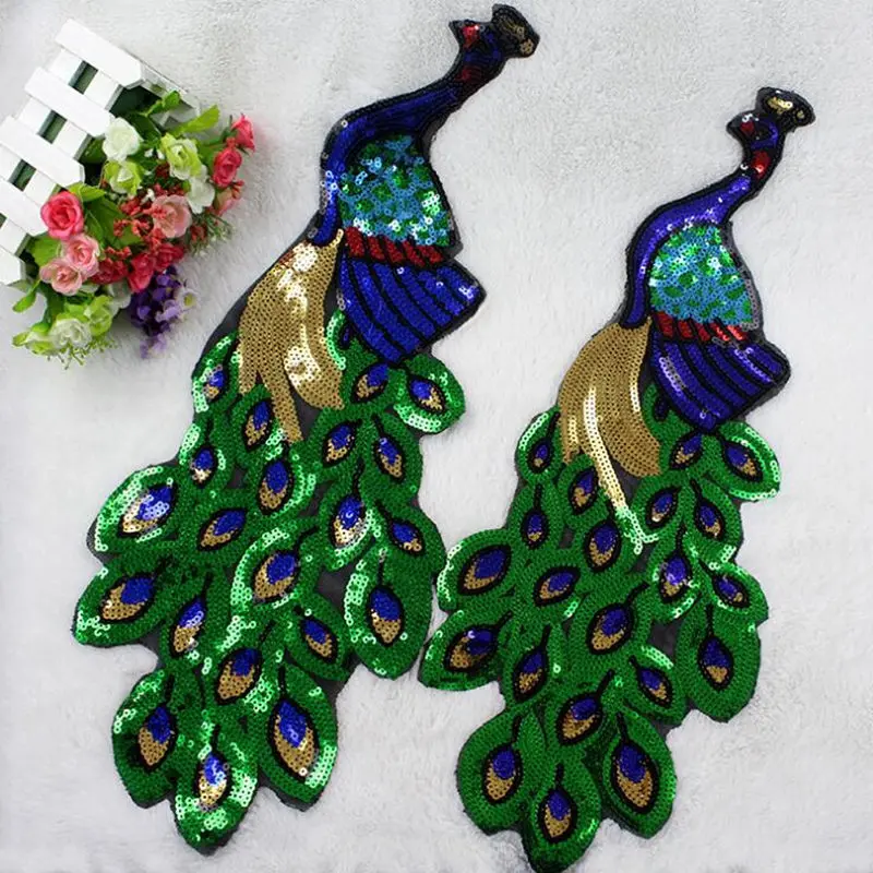 2 шт. большие нашивки с блестками и павлином|large applique patches|applique patchsequin peacock |