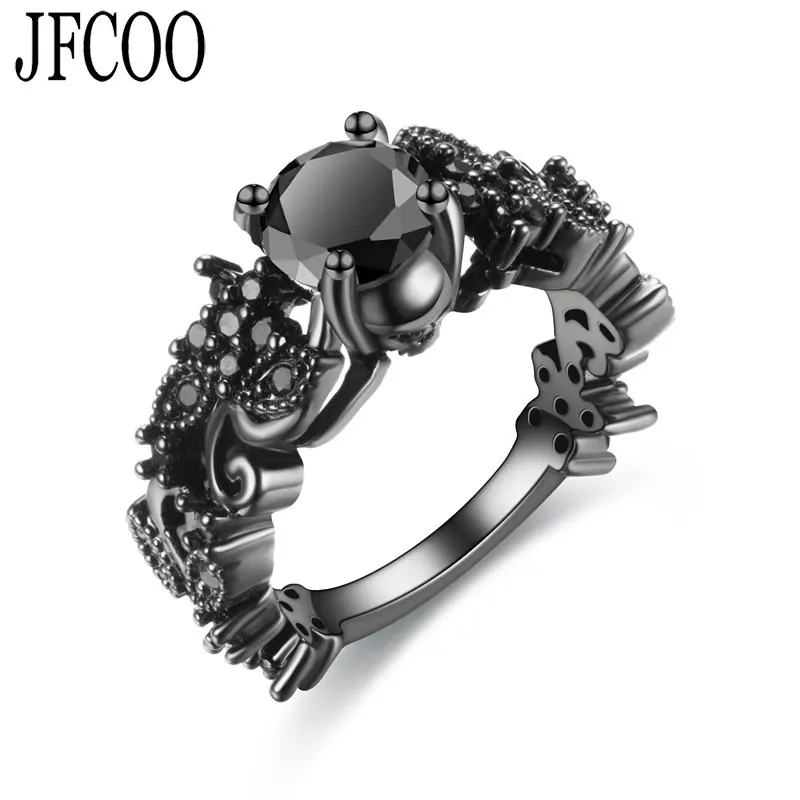 Черное обручальное кольцо с черепом и фианитом|Кольца| |