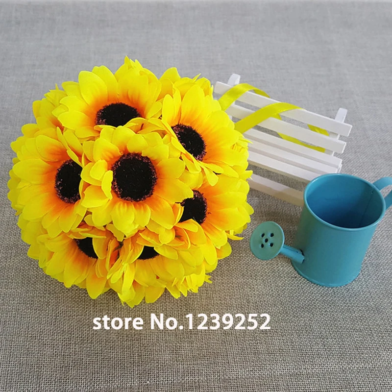 

Yoshiko New 1PC 9CM Silk Sunflower Artificial Flower Ball Kissing Hanger Ball For Wedding Party DIY Bridal Flower Decoration