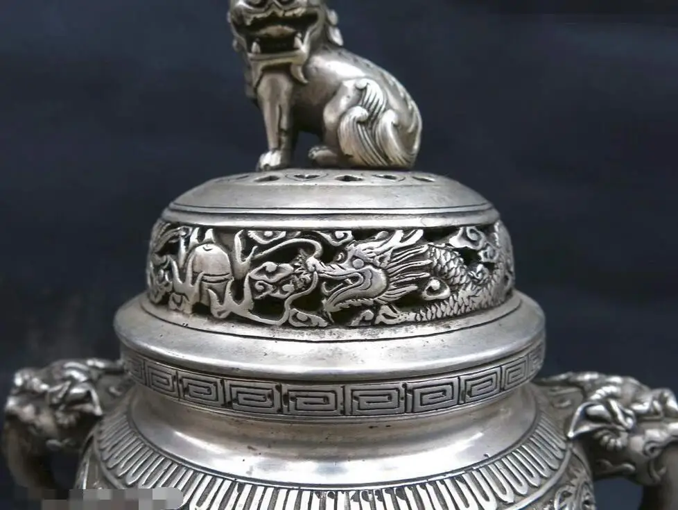 9 &quotКитай Серебро Резные Ладан Foo Товары для собак Лев Дракон Phenix горелки|burner|burner