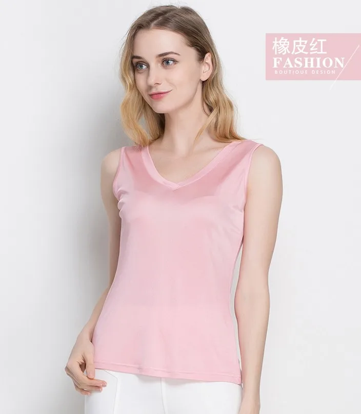 Женская трикотажная эластичная футболка без рукавов с V образным вырезом из 50%