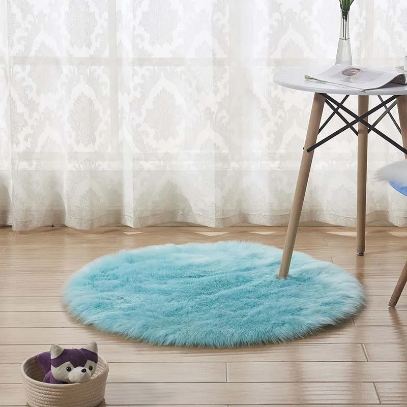 light blue Круглый мягкий коврик из искусственной овчины для спальни, гостиной, пола, мохнатый, шелковистый, плюшевый ковер, белый ковер из искусственного меха, прикроватные коврики - Цвет: light blue
