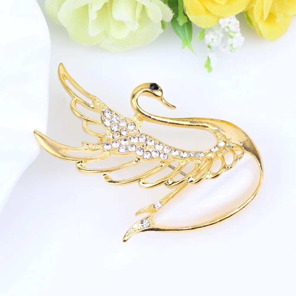 WEVENI Rhinestone Alloy Swan Brooch For Women Brooches Pin Collar Scarf Decoration New Fashion Animal Jewelry Accessories | Украшения и
