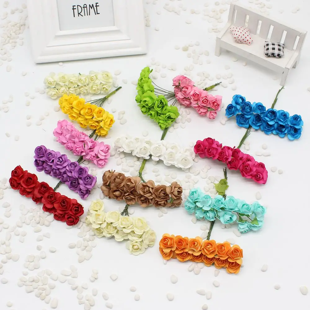 12 шт Мини Роза бумага ручной работы искусственный цветок свадебное оформление