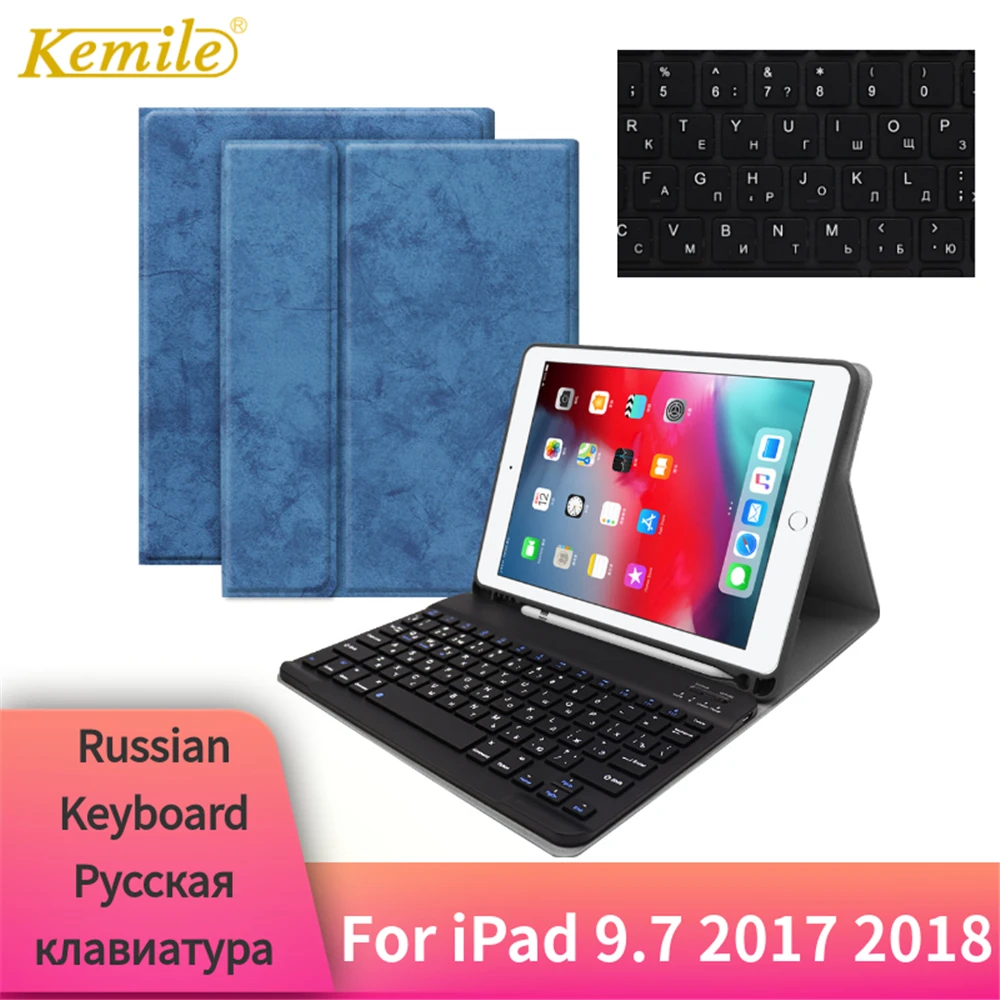 

Для iPad 2018 9,7 чехол с клавиатурой с держателем для карандашей кожаный защитный чехол для iPad 2018 2017 Pro 9,7 Air 2 чехол с русской клавиатурой