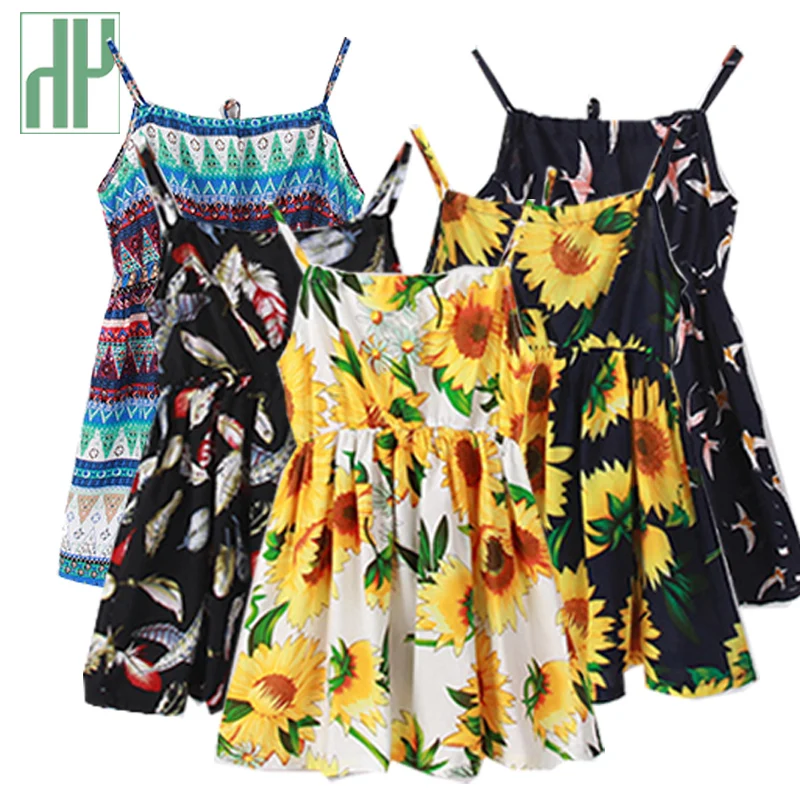 Детские платья для девочек на бретельках без рукавов с цветочным рисунком