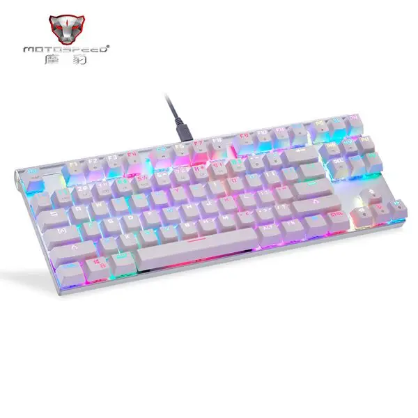 Белый Оригинальная Проводная Механическая игровая клавиатура Motospeed CK101 RGB Light эргономичная 87 ключей против привидений синий/красный переключатель - Цвет: Белый